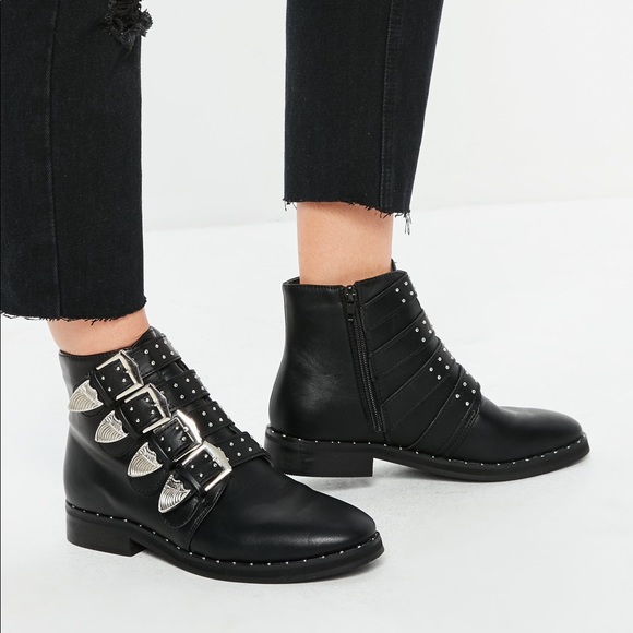 Missguided Shoes - Missguided Black Western Buckle Boots 6